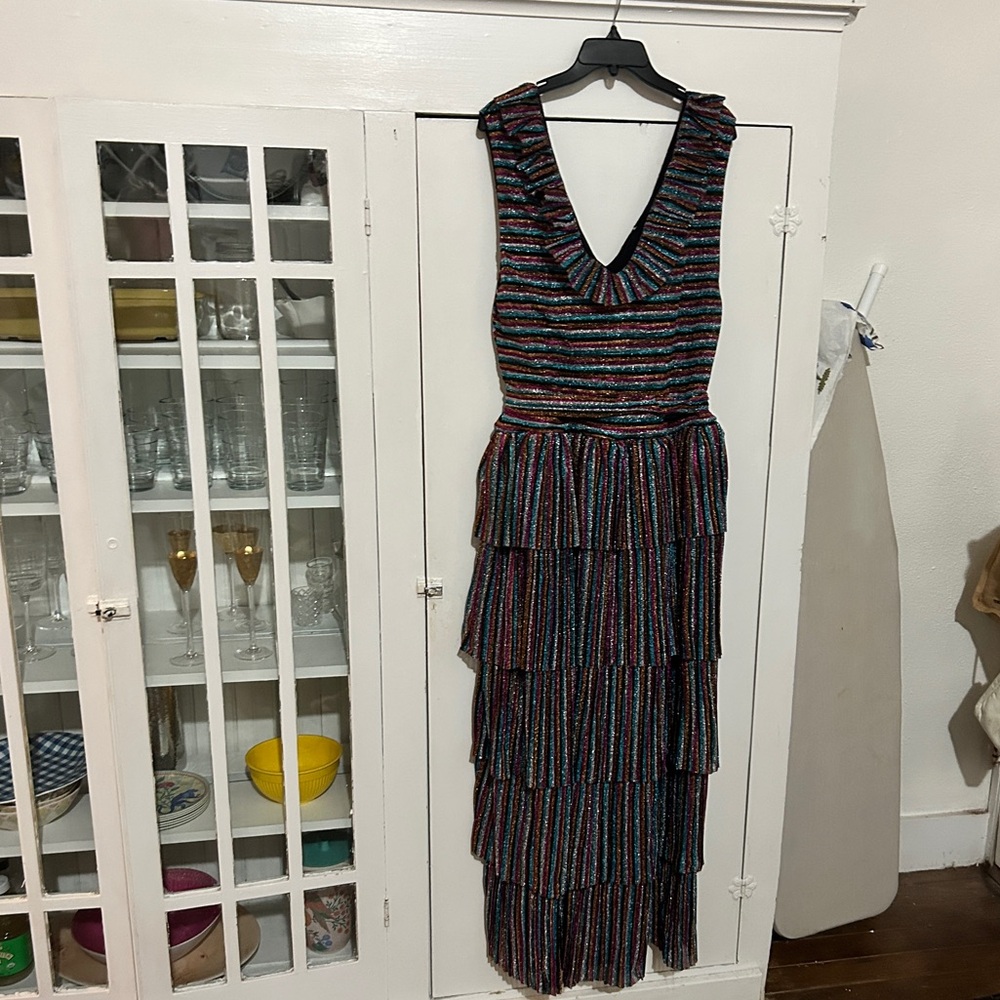 Zelie for She Colorful Striped Tiered Maxi Dress